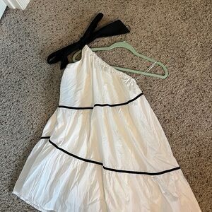 Pants Store One-Shoulder White Dress with Black Trim
